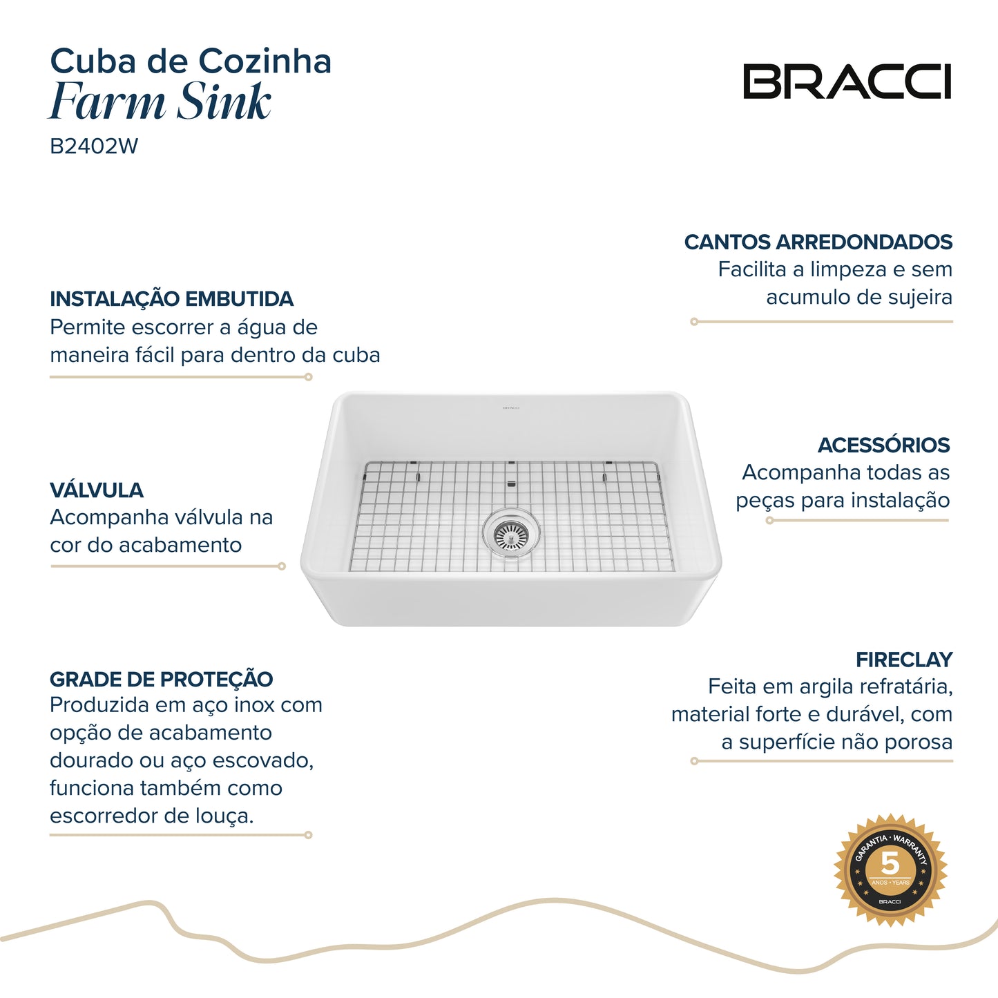 Cuba Farm Sink em Fireclay 76 Cm