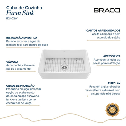 Cuba Farm Sink em Fireclay 76 Cm