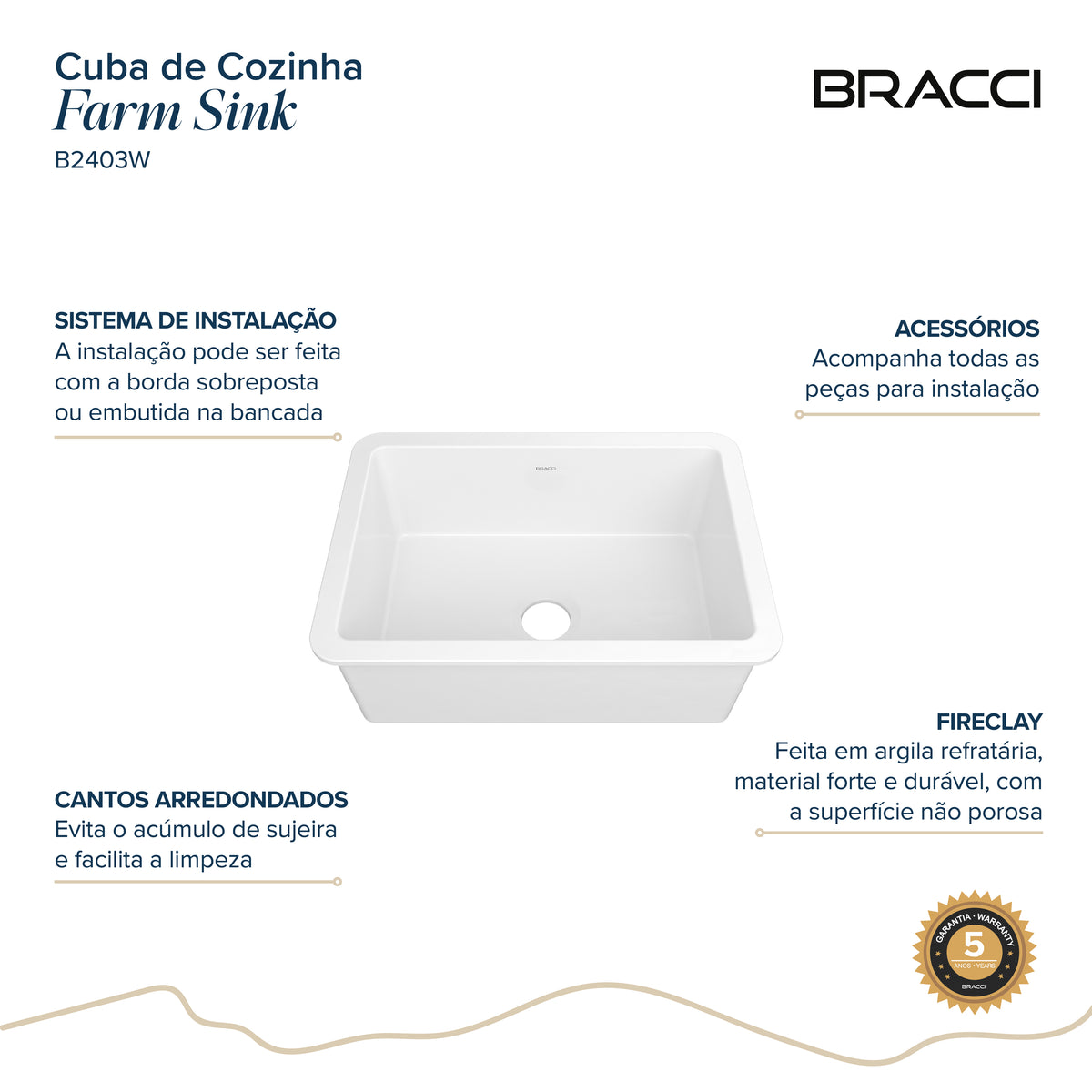 CUBA EMBUTIR/SOBREPOR EM FIRECLAY 67CM