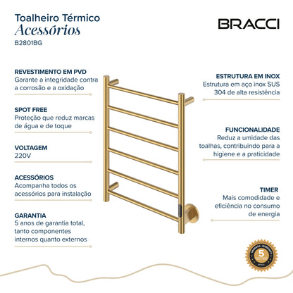 Toalheiro Térmico Dourado Escovado