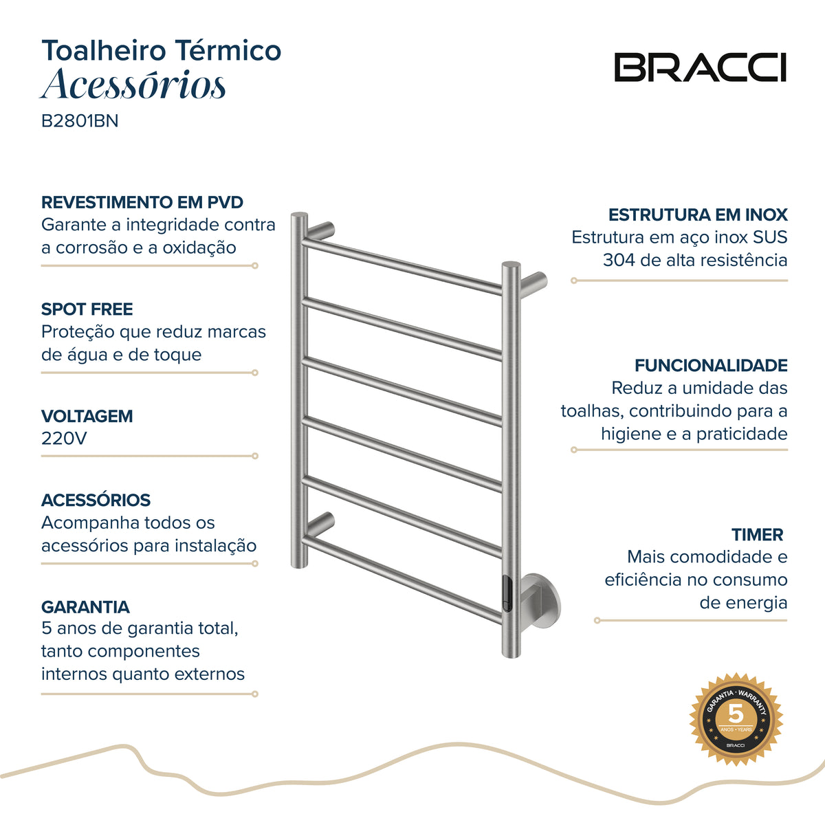 Toalheiro Térmico Aço Escovado