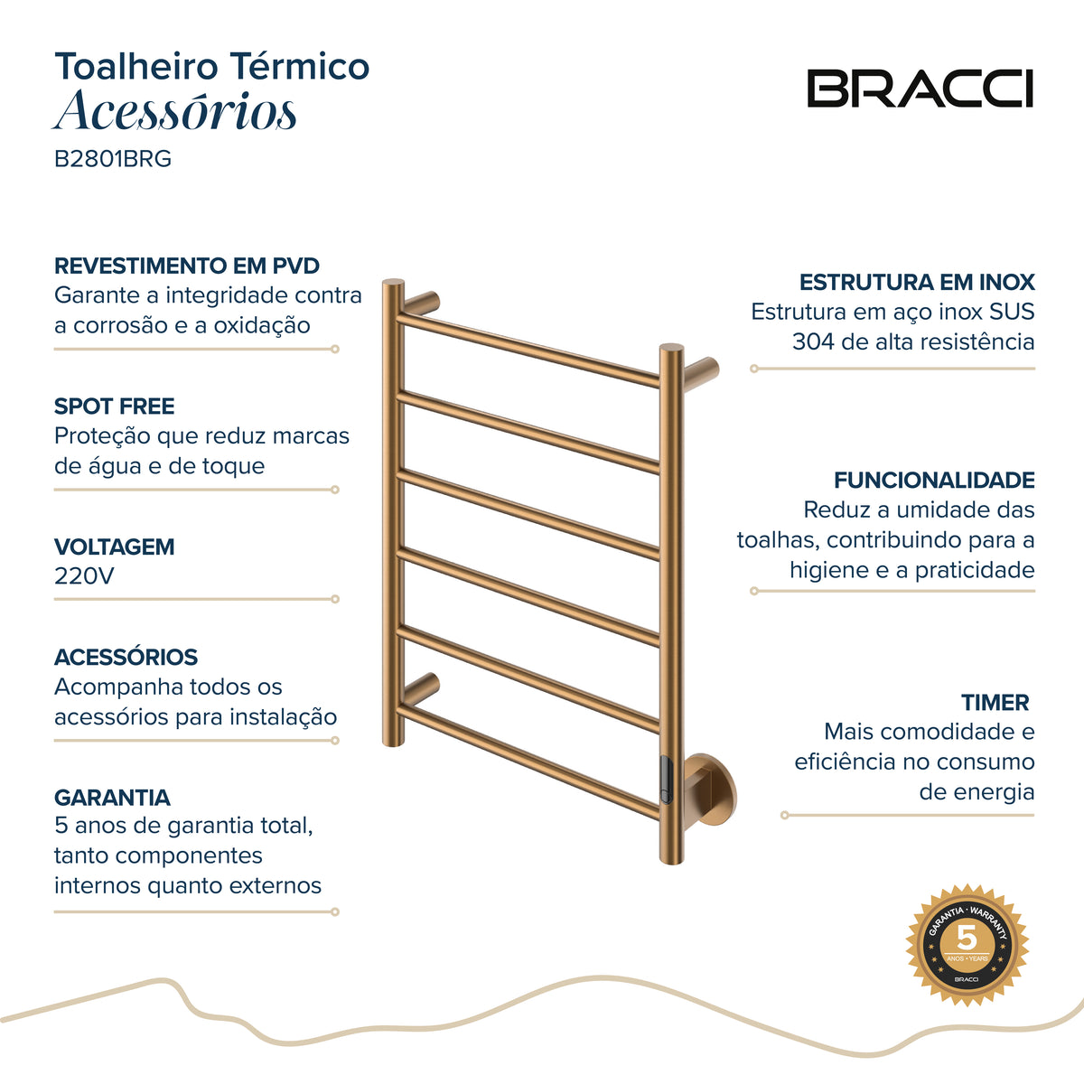 Toalheiro Térmico Rose Escovado