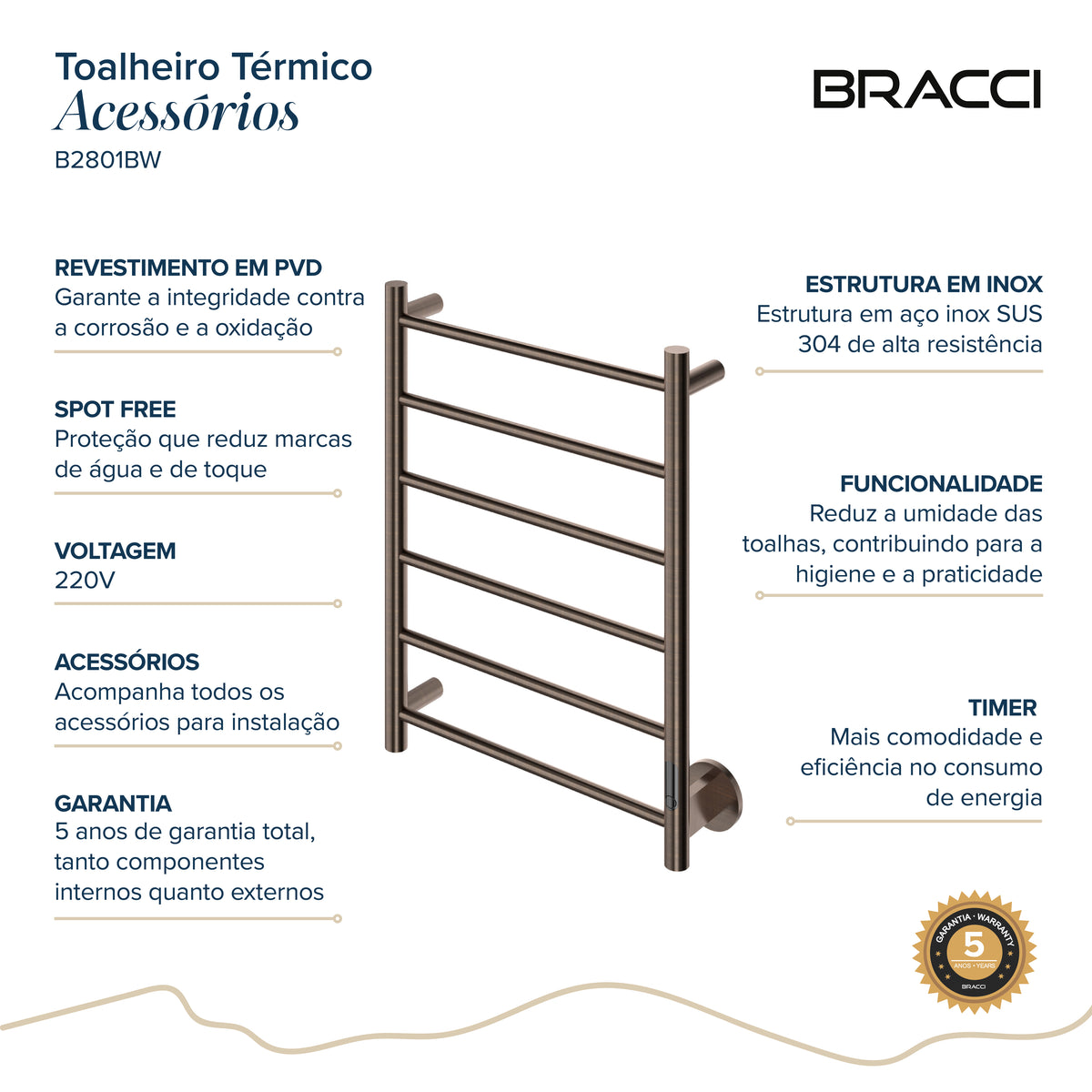 Toalheiro Térmico Bronze Escovado