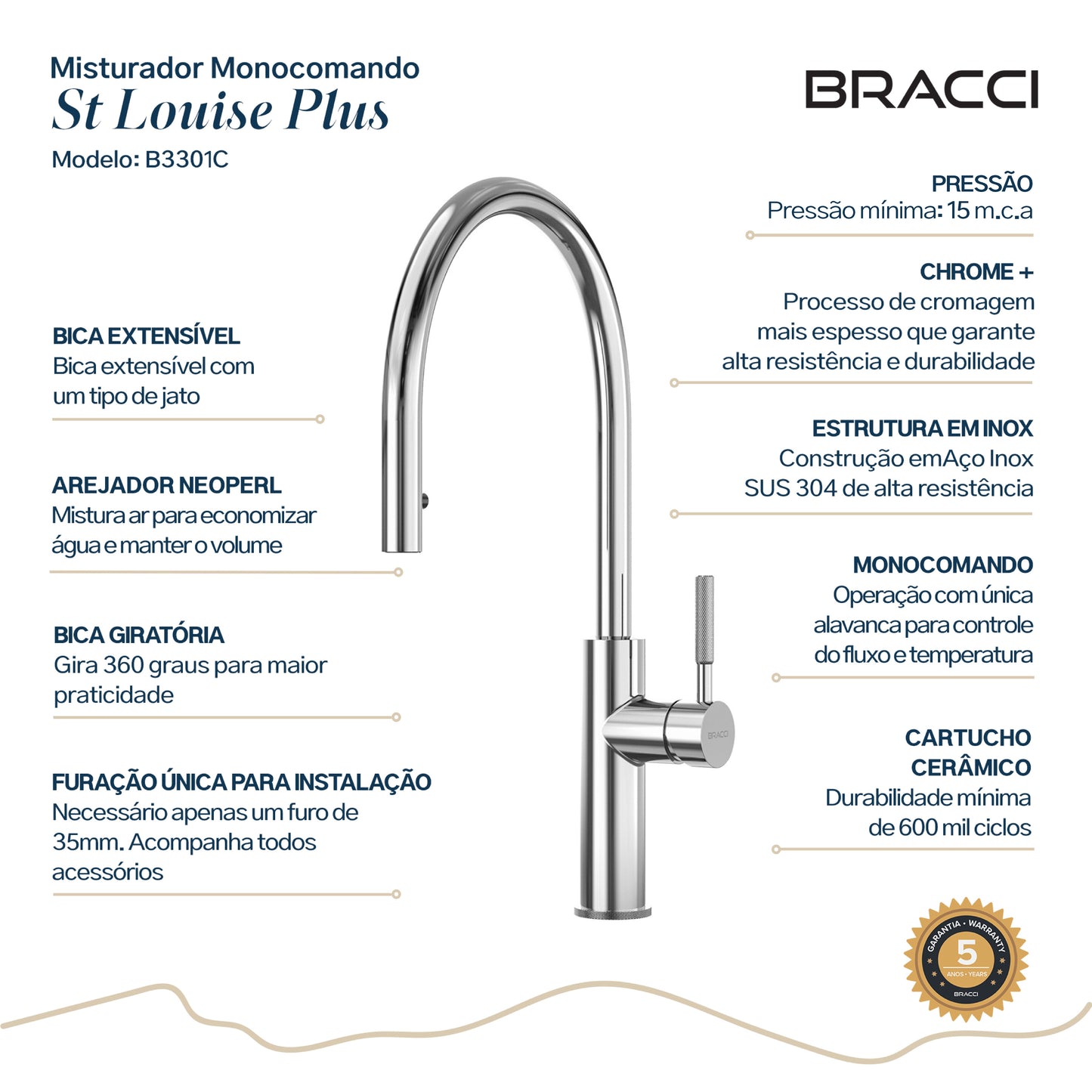 TORNEIRA MONOCOMANDO Q/F ST LOUISE PLUS CROMADO