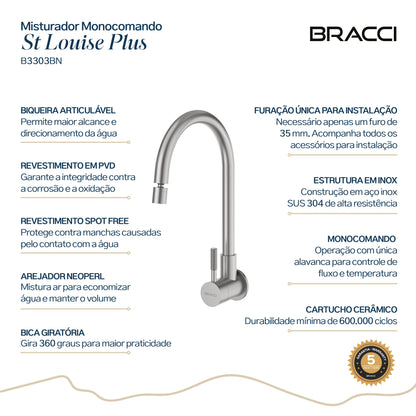 Torneira Parede Água Fria St Louise Basic Aço Escovado