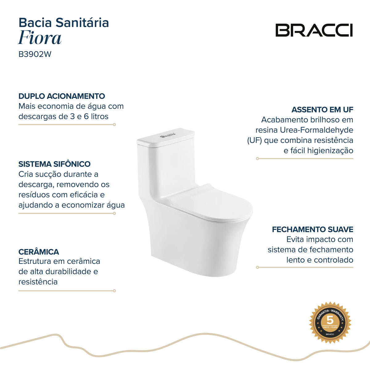 BACIA SANITÁRIA MONOBLOCO FIORA BRANCA