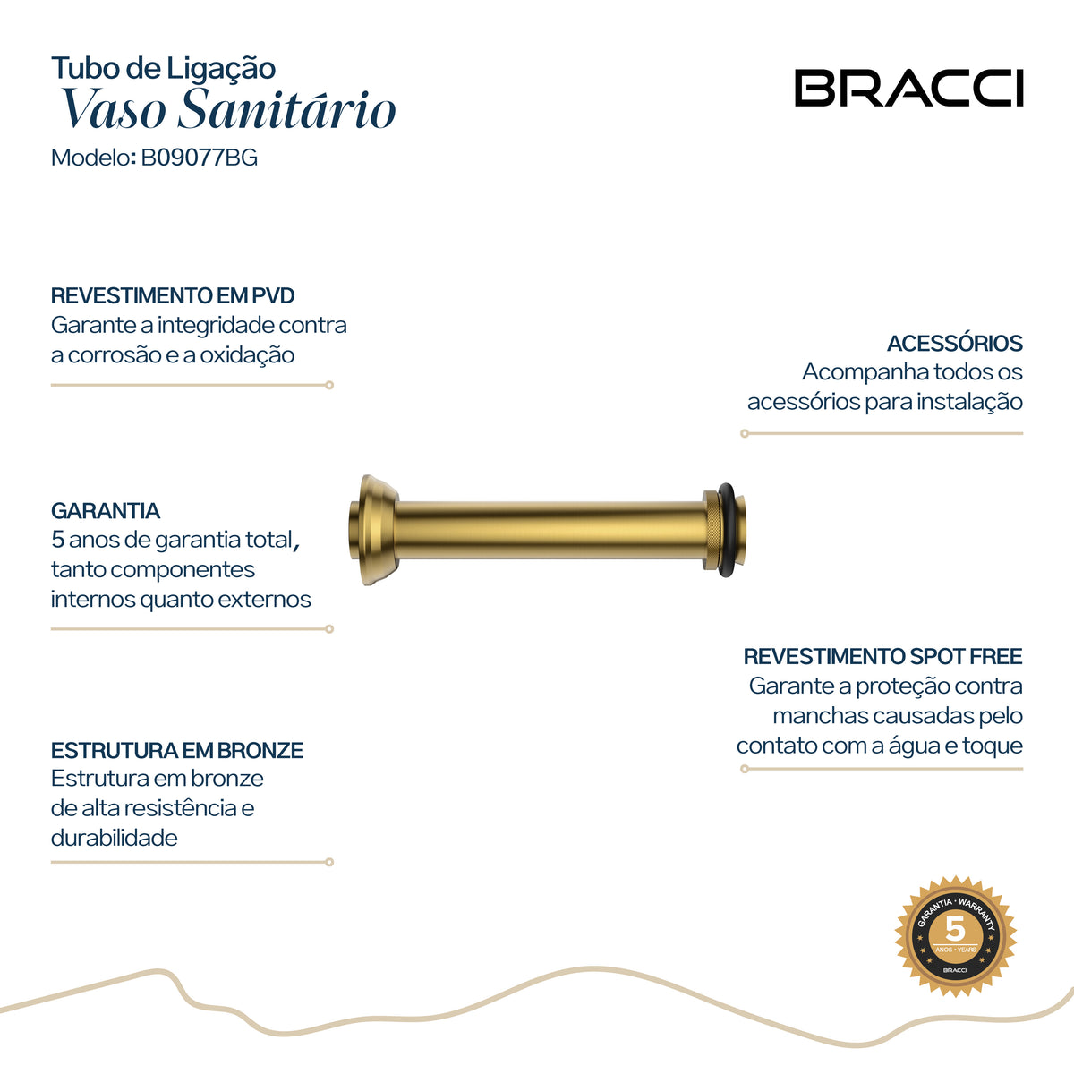 TUBO DE LIGAÇÃO VASO SANITÁRIO DOURADO ESCOVADO