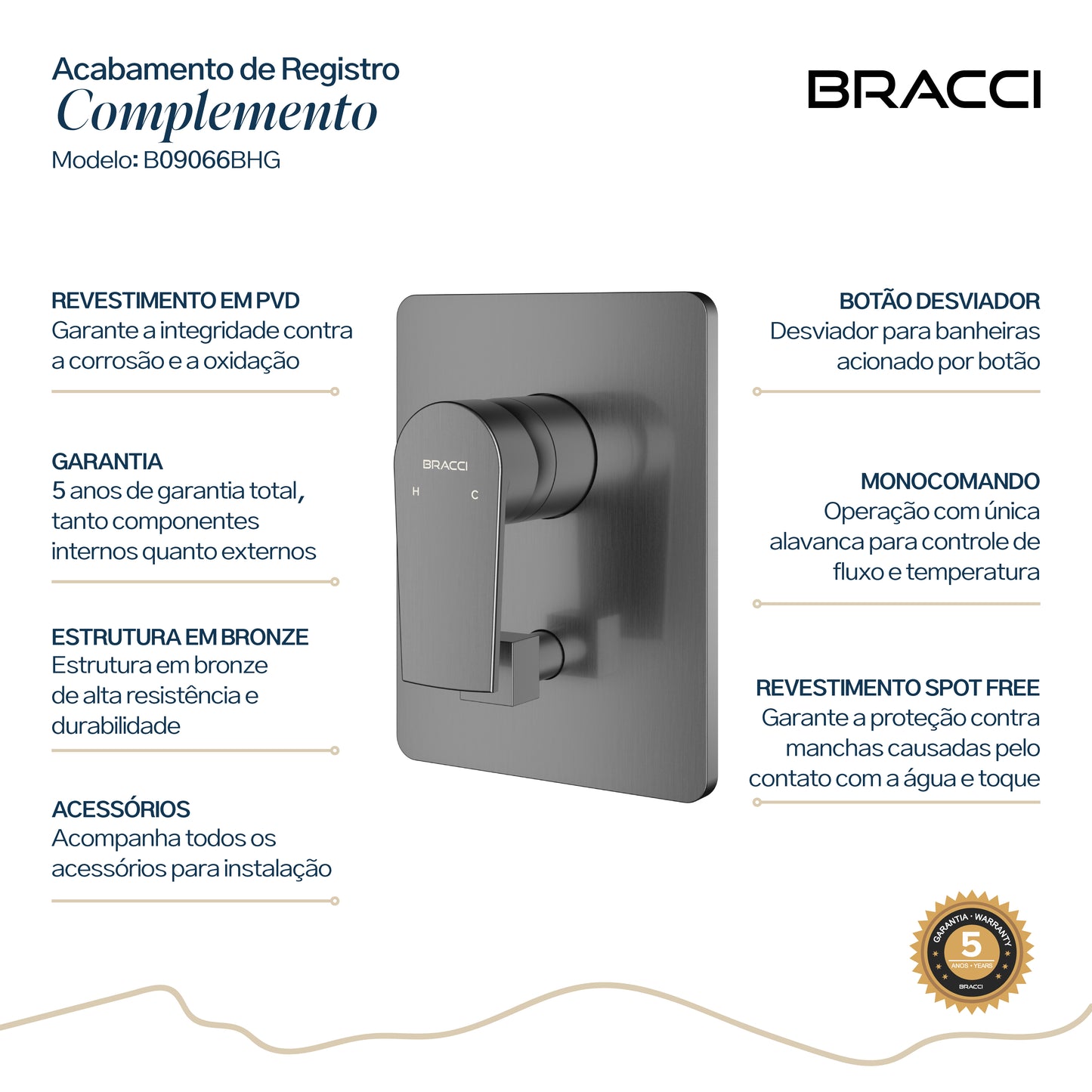 ACABAMENTO MONOCOMANDO CHUVEIRO COM DESVIADOR ACO ESCOVADO