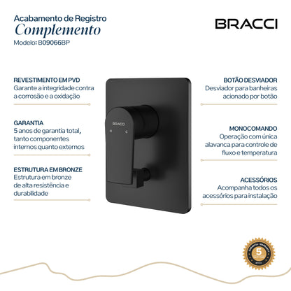 ACABAMENTO MONOCOMANDO CHUVEIRO COM DESVIADOR PRETO PVD