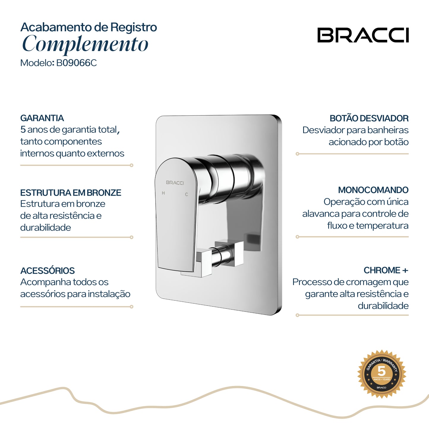 ACABAMENTO MONOCOMANDO CHUVEIRO COM DESVIADOR CROMADO