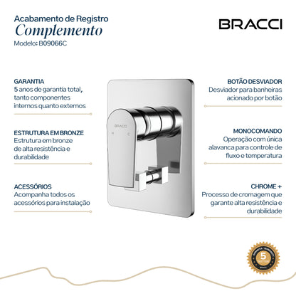 ACABAMENTO MONOCOMANDO CHUVEIRO COM DESVIADOR CROMADO