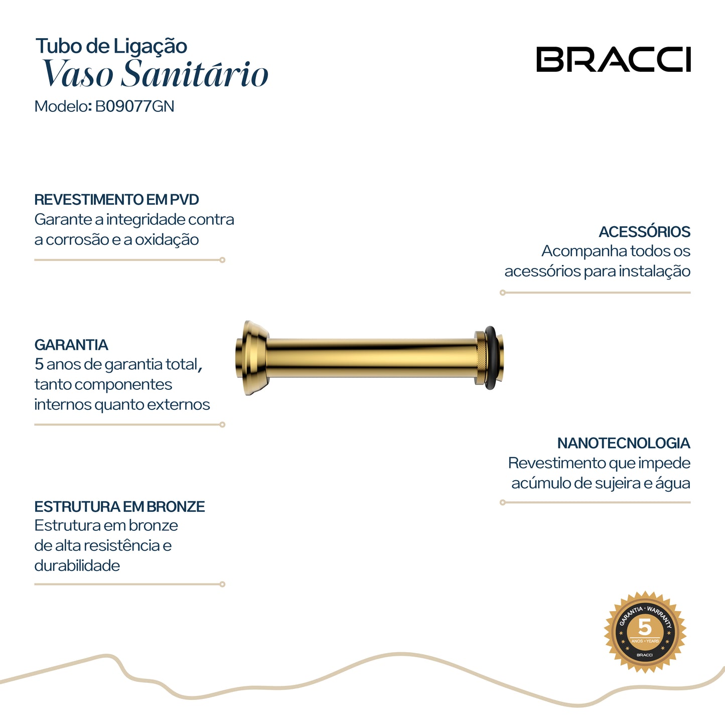 TUBO DE LIGAÇÃO VASO SANITÁRIO DOURADO NANOTECNOLOGIA
