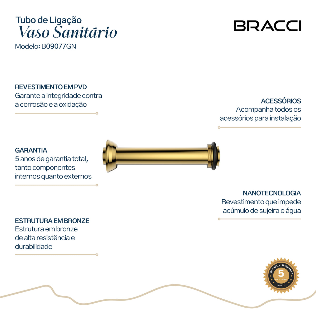 TUBO DE LIGAÇÃO VASO SANITÁRIO DOURADO NANOTECNOLOGIA
