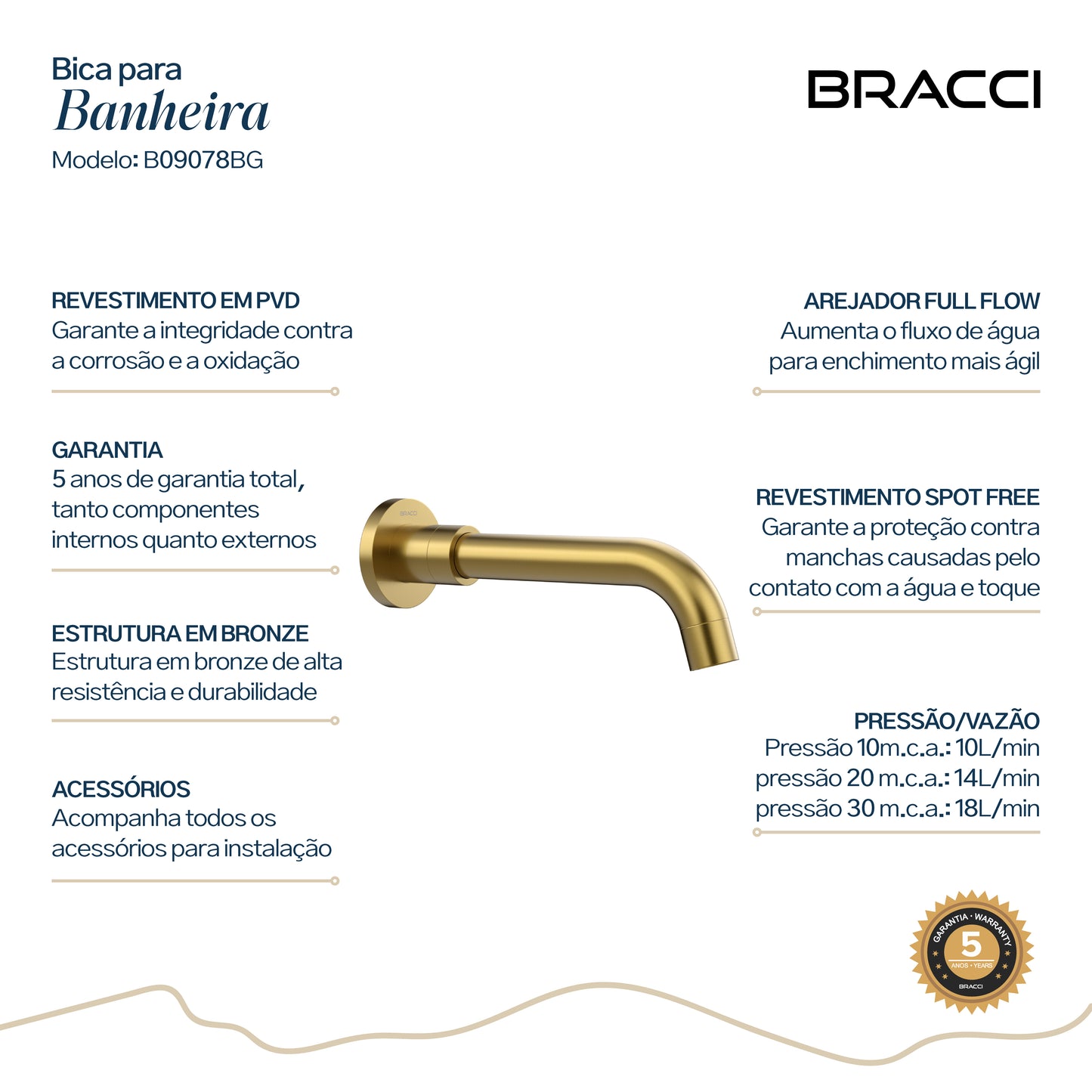 BICA PARA BANHEIRA DOURADO ESCOVADO