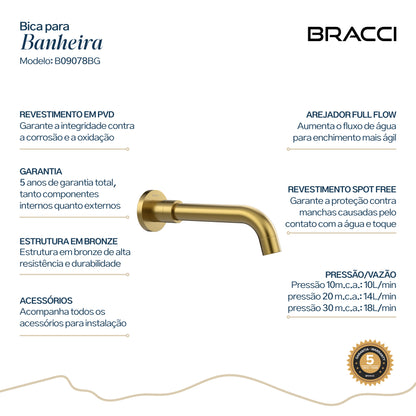 BICA PARA BANHEIRA DOURADO ESCOVADO