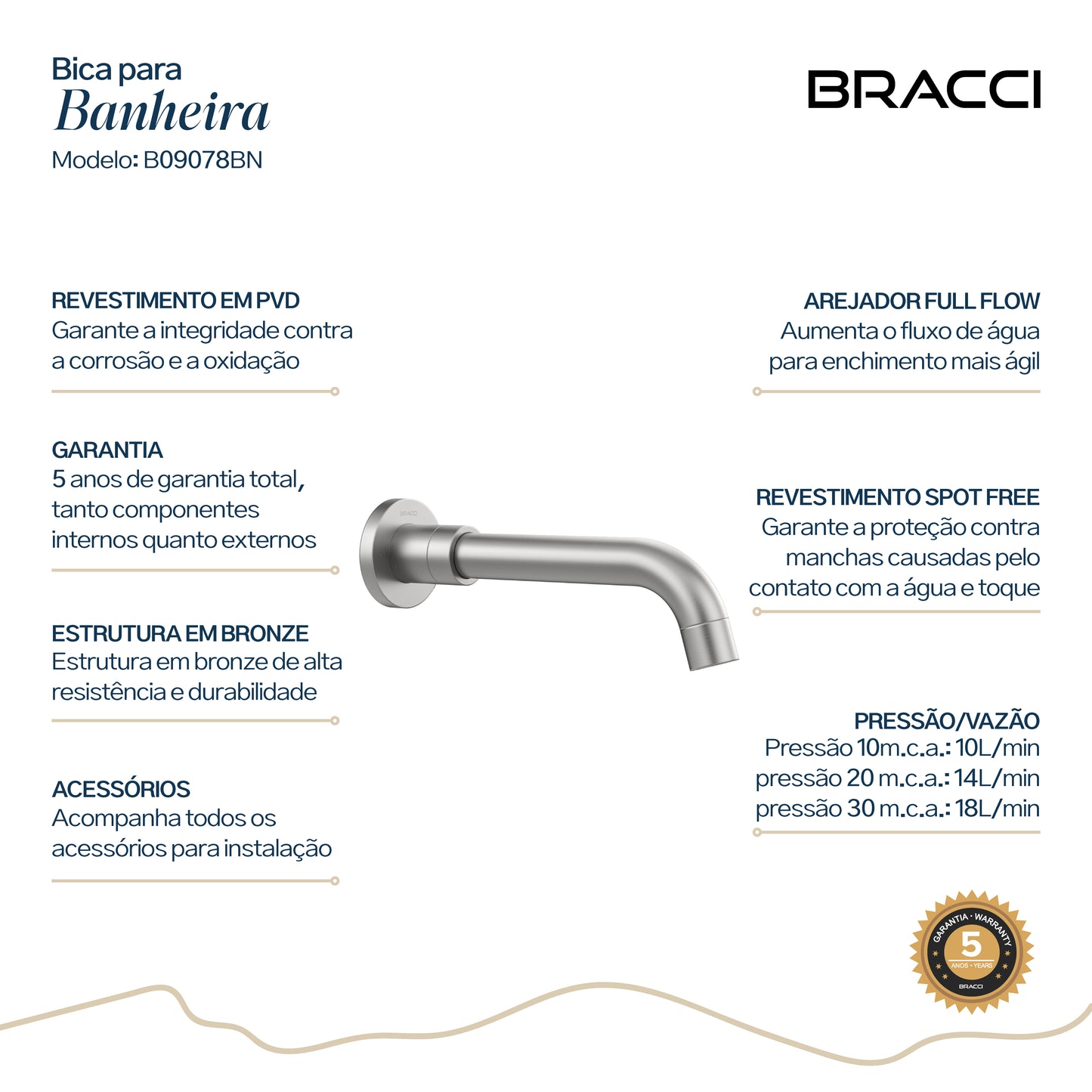 BICA PARA BANHEIRA AÇO ESCOVADO