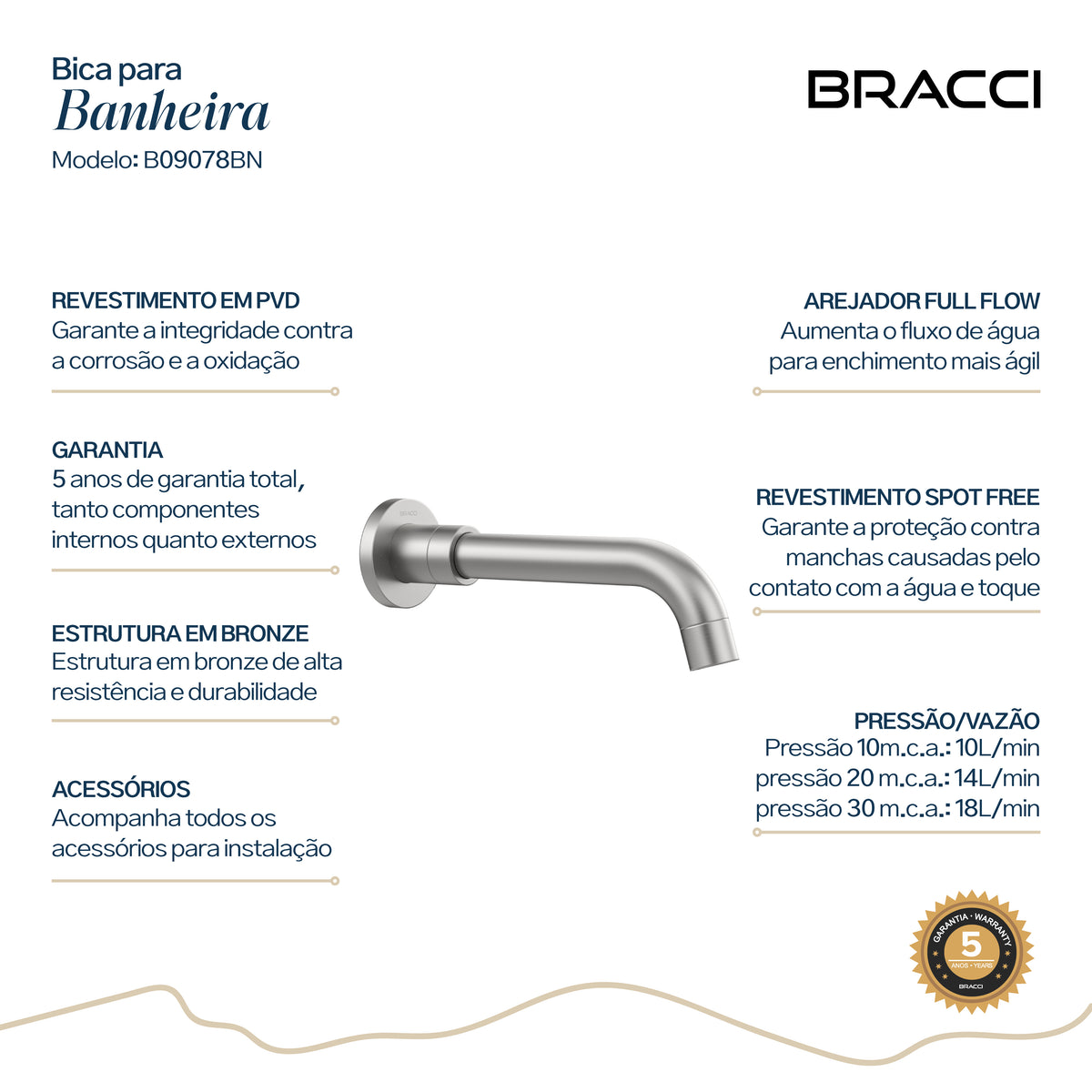 BICA PARA BANHEIRA AÇO ESCOVADO