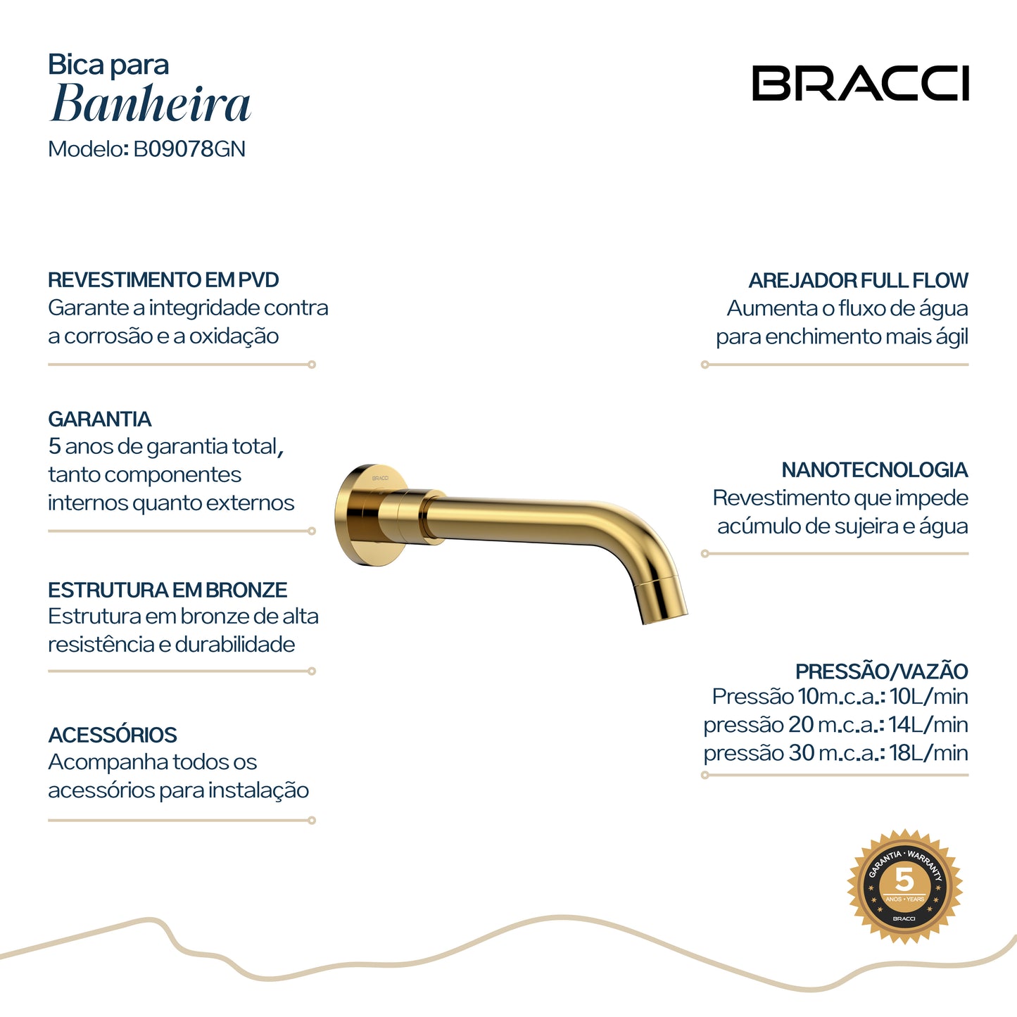 BICA PARA BANHEIRA DOURADO NANOTECNOLOGIA