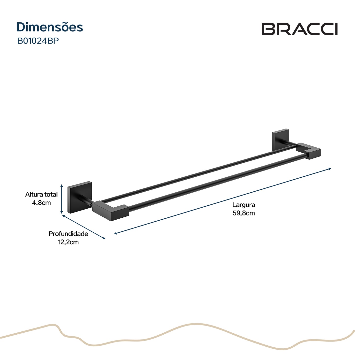 TOALHEIRO DUPLO PRETO FOSCO VERCCI PVD