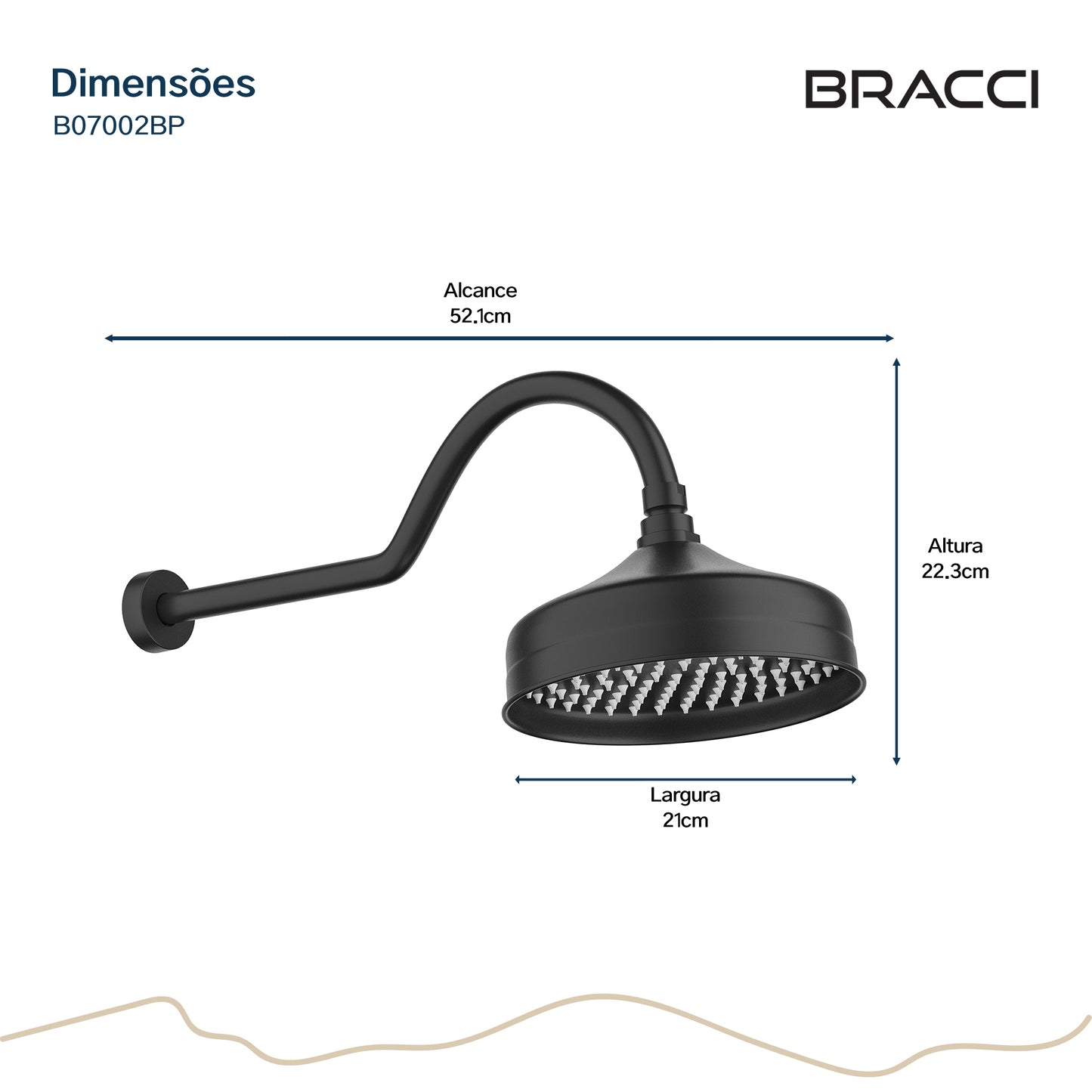 CHUVEIRO DE PAREDE PRETO FOSCO