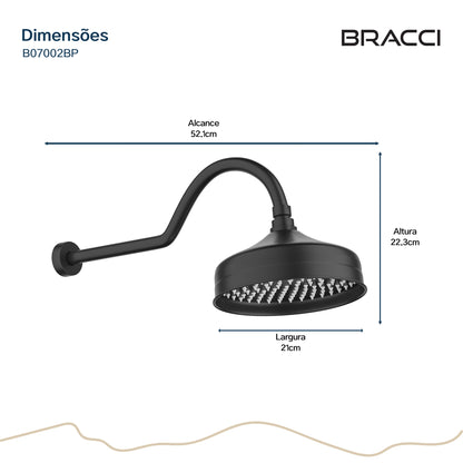 CHUVEIRO DE PAREDE PRETO FOSCO