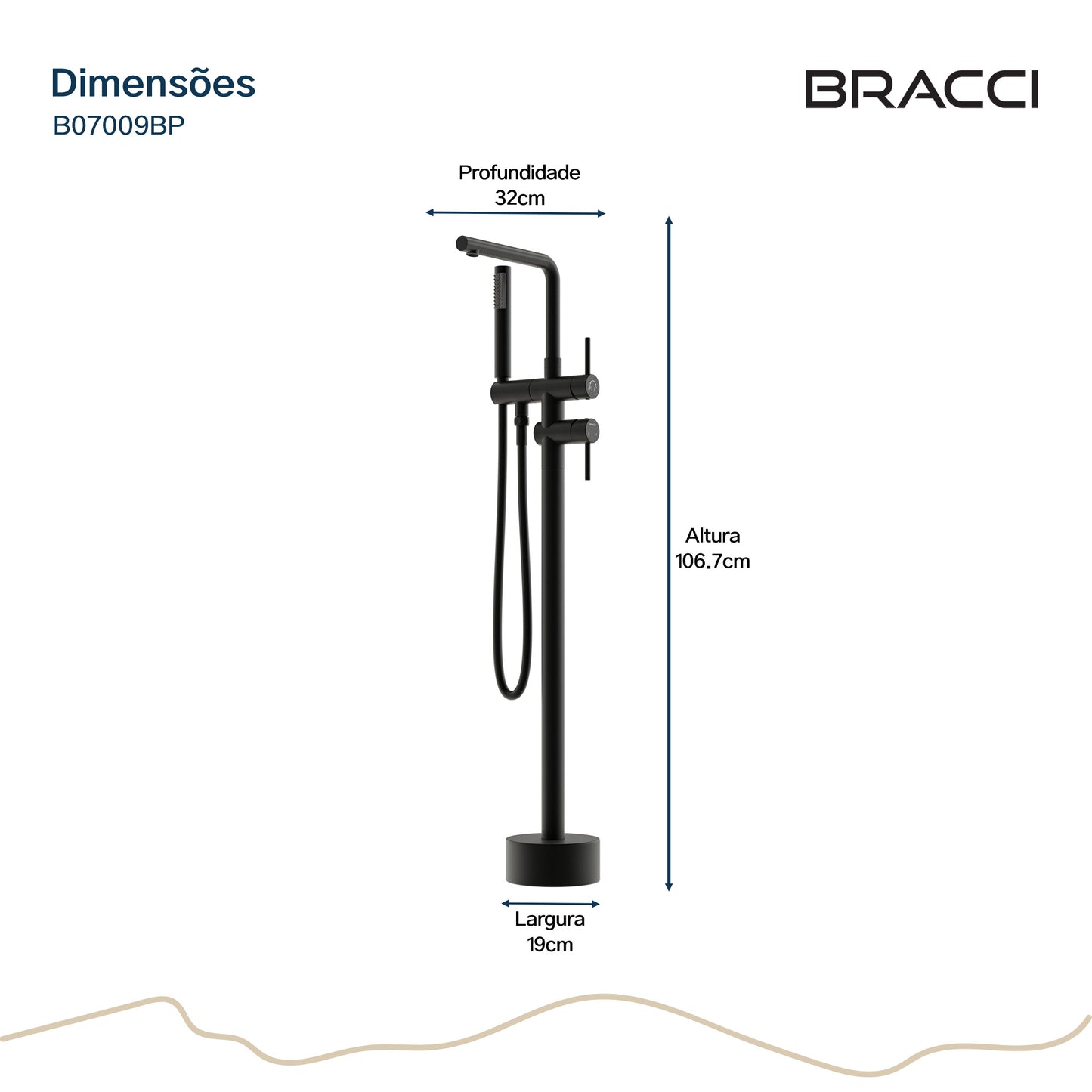 TORNEIRA MONOCOMANDO Q/F PARA BANHEIRAS PRETO