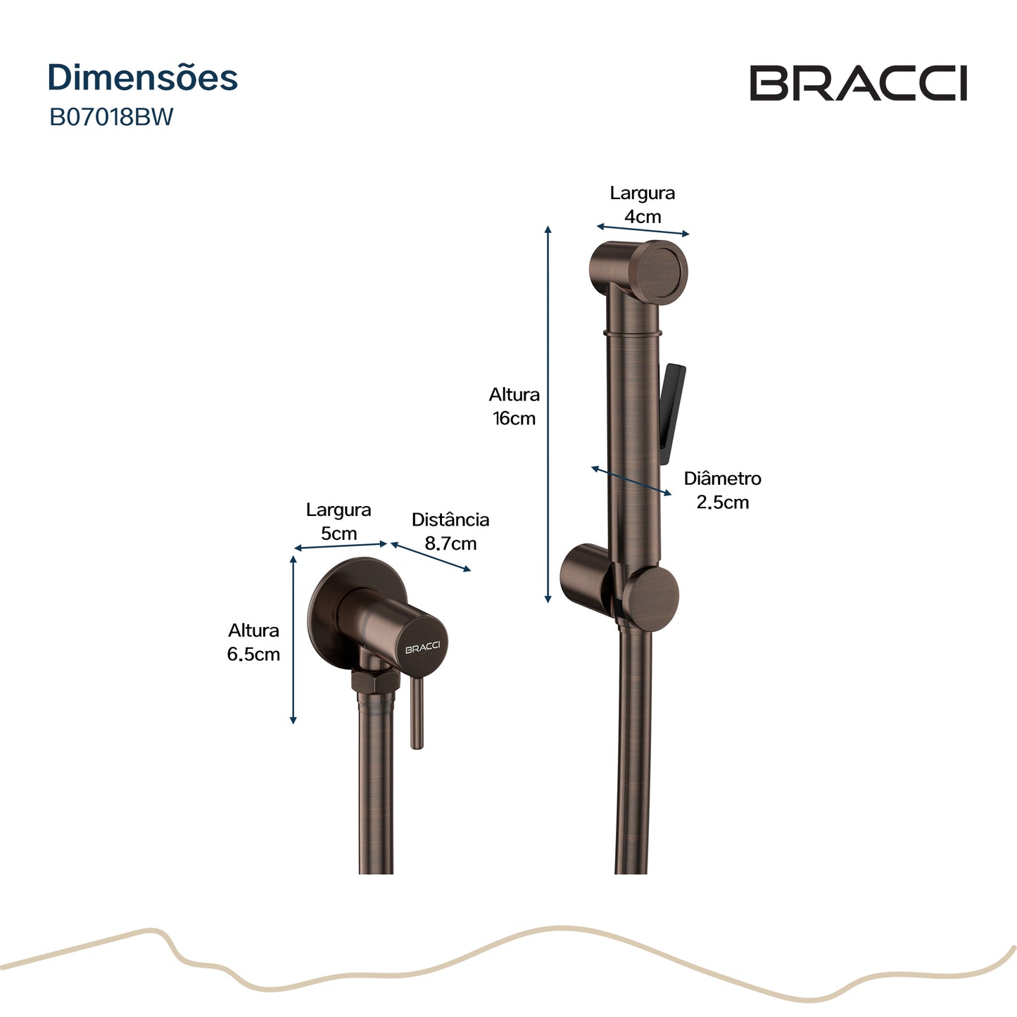 DUCHA HIGIÊNICA BRONZE ESCOVADO ÁGUA FRIA