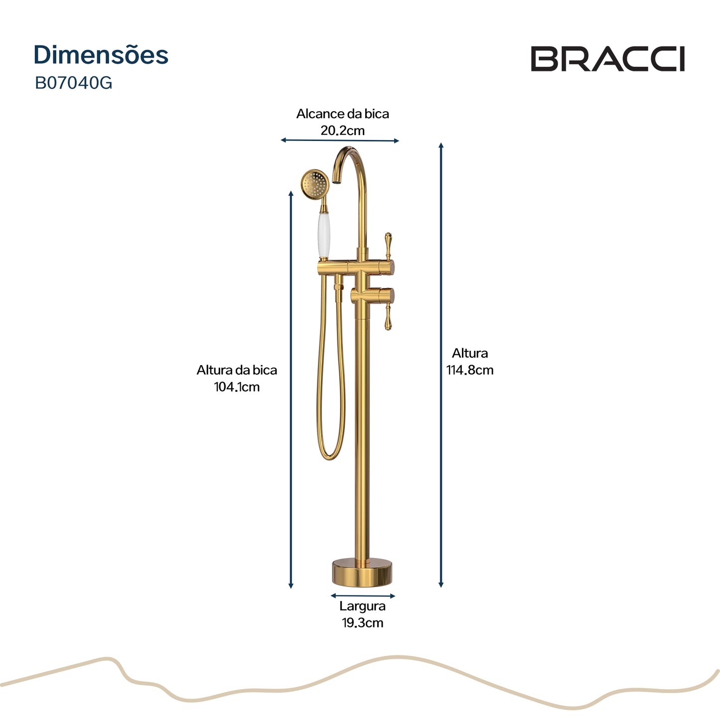TORNEIRA MONOCOMANDO Q/F PARA BANHEIRAS DOURADO