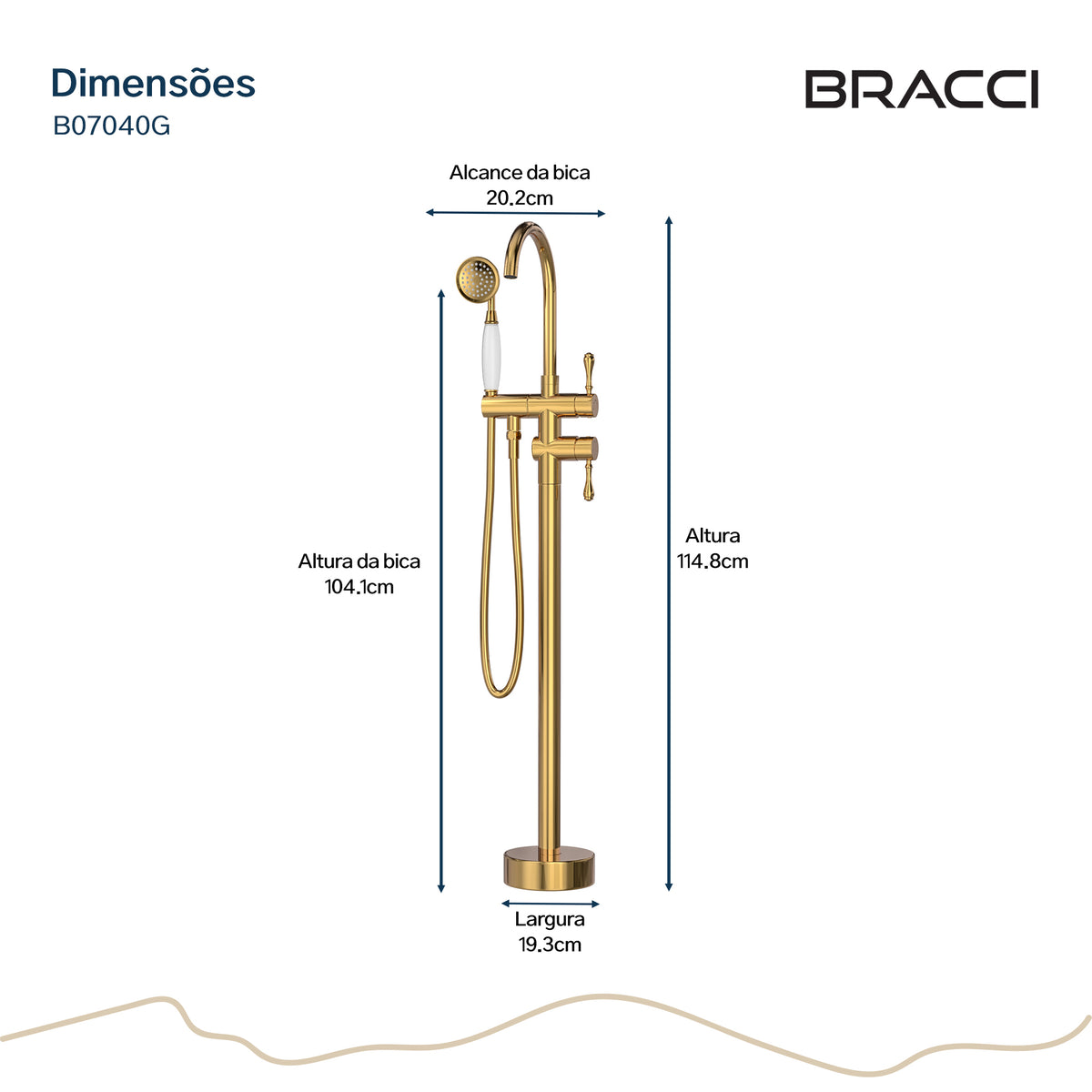 TORNEIRA MONOCOMANDO Q/F PARA BANHEIRAS DOURADO