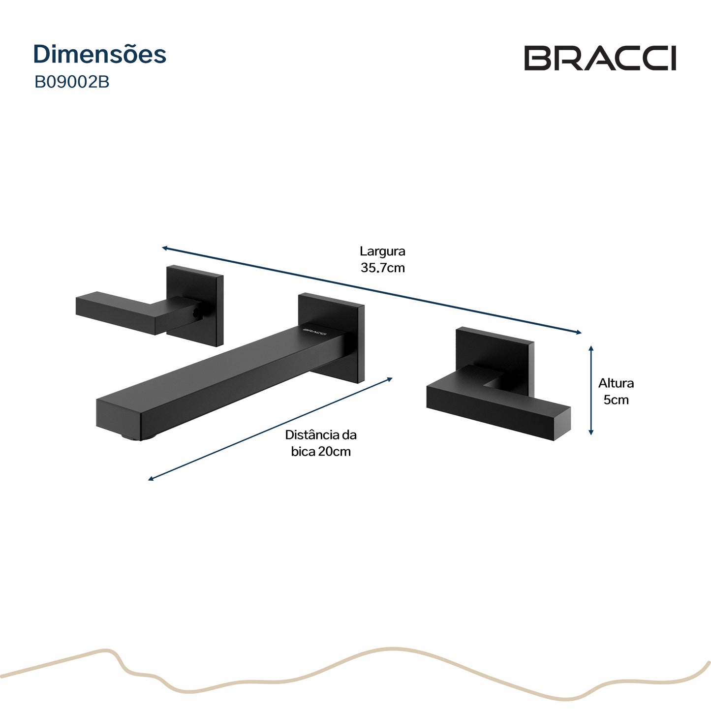 MISTURADOR PAREDE DUPLO COMANDO PRETO FOSCO PVD VERCCI