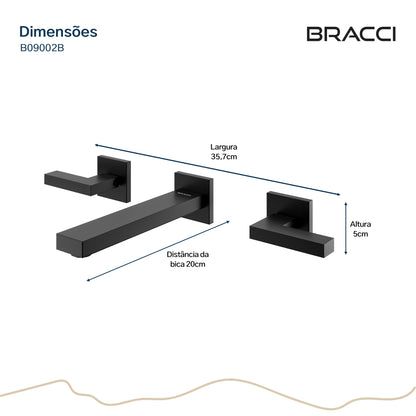 MISTURADOR PAREDE DUPLO COMANDO PRETO FOSCO PVD VERCCI