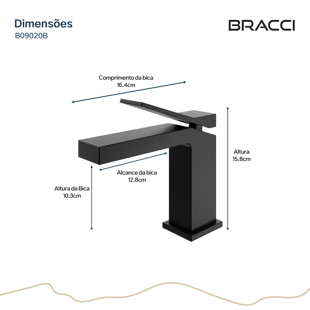 Torneira Monocomando Q/F Venza Preto Baixa - Medidas