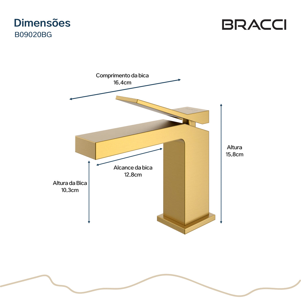 Torneira Monocomando Q/F Venza Dourado Escovado Baixa - Medidas