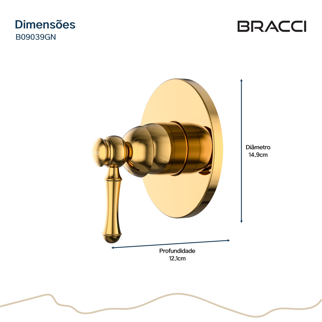 ACABAMENTO MONOCOMANDO CHUVEIRO CLÁSSICO DOURADO NANOTECNOLOGIA