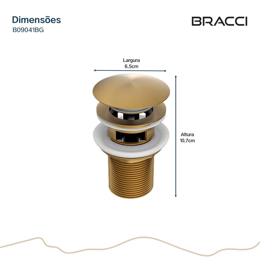 VÁLVULA DE ESCOAMENTO DOURADO ESCOVADO COM LADRÃO
