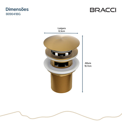 VÁLVULA DE ESCOAMENTO DOURADO ESCOVADO COM LADRÃO