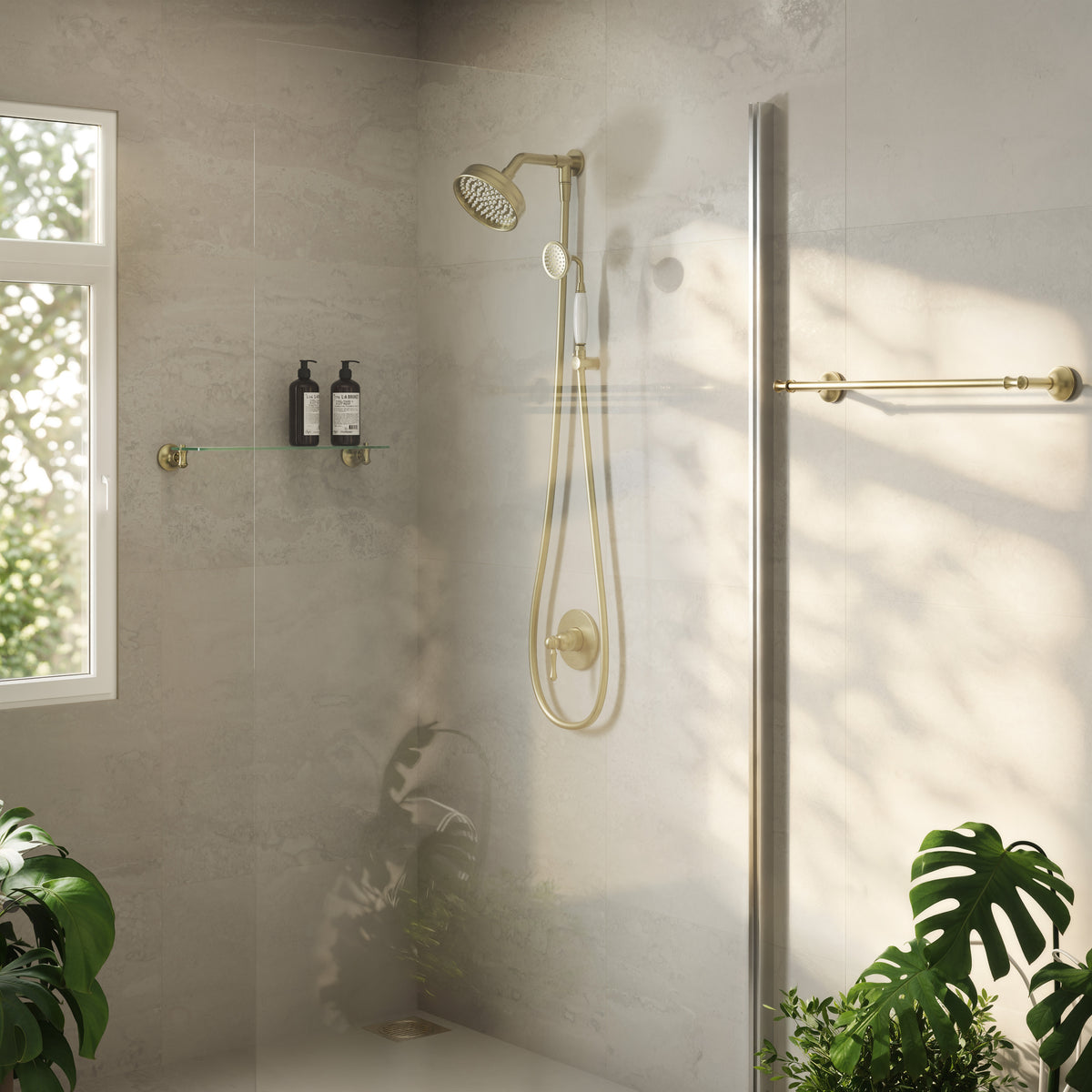 CHUVEIRO ST CLAIRE COM DESVIADOR CHAMPAGNE GOLD