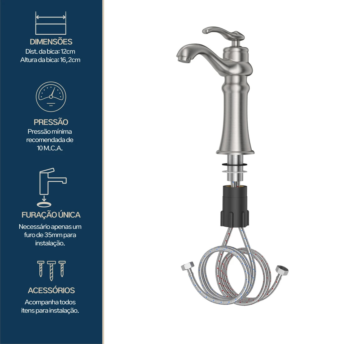 TORNEIRA MONOCOMANDO Q/F ST CLAIRE AÇO ESCOVADO