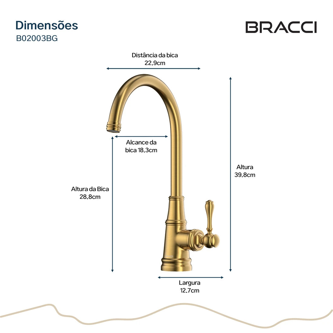 TORNEIRA MONOCOMANDO Q/F ST CLAIRE DOURADO ESCOVADO