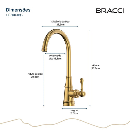 TORNEIRA MONOCOMANDO Q/F ST CLAIRE DOURADO ESCOVADO