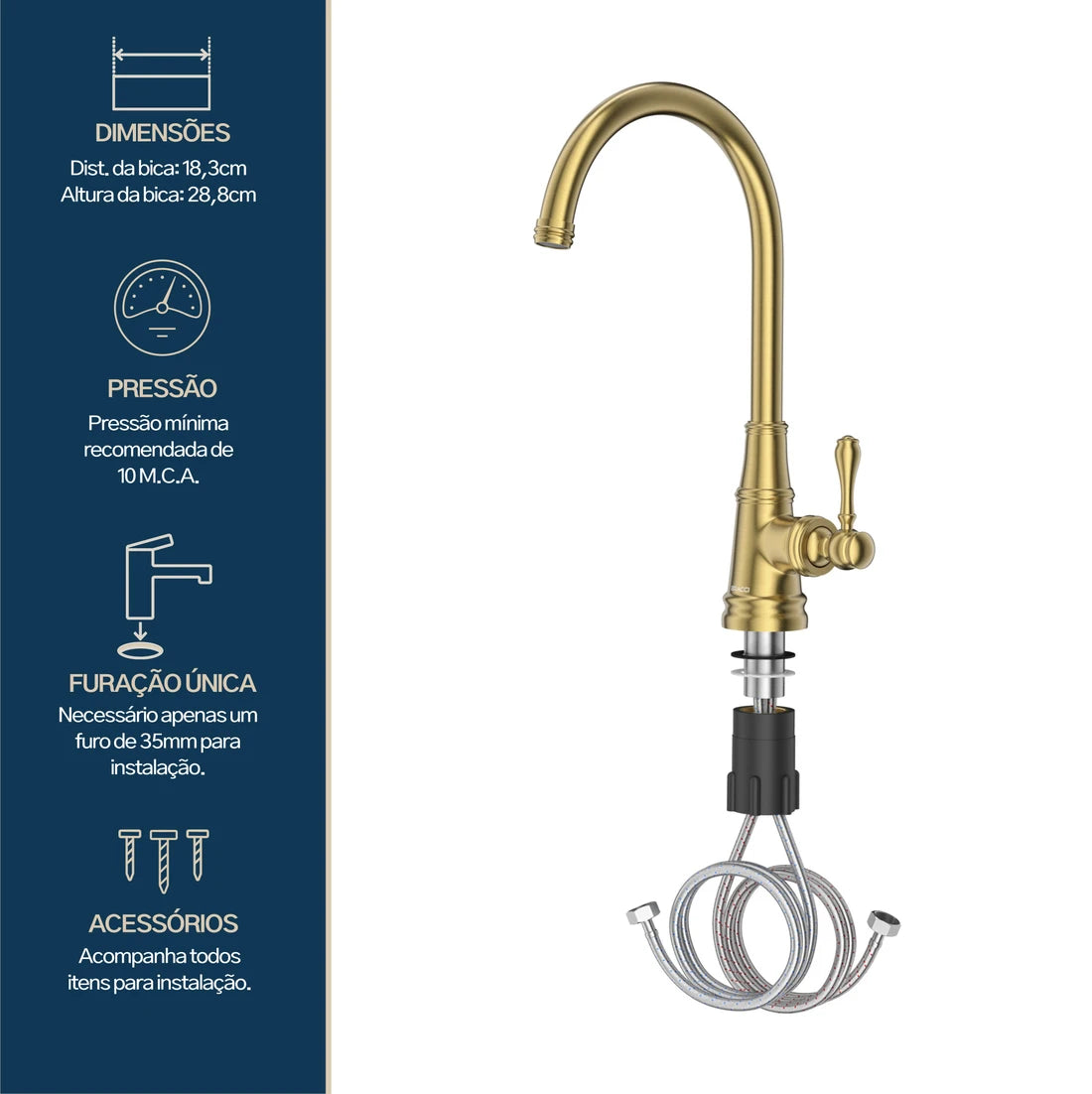 TORNEIRA MONOCOMANDO Q/F ST CLAIRE DOURADO ESCOVADO