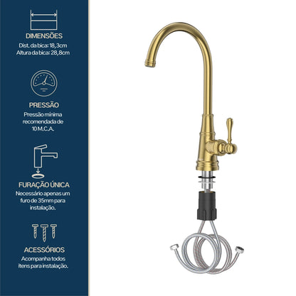 TORNEIRA MONOCOMANDO Q/F ST CLAIRE DOURADO ESCOVADO