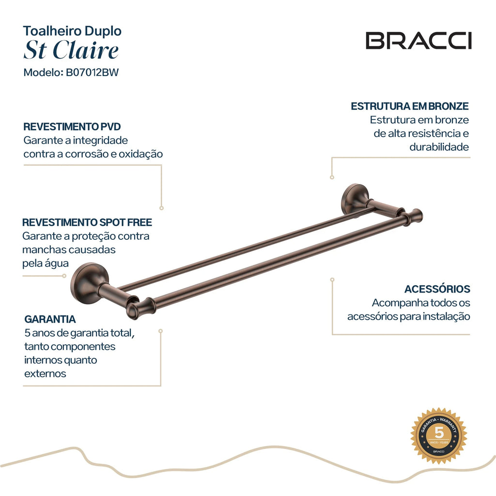 TOALHEIRO DUPLO ST CLAIRE BRONZE ESCOVADO