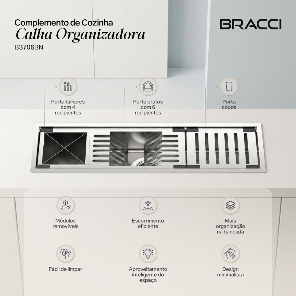 CALHA ORGANIZADORA AÇO ESCOVADO