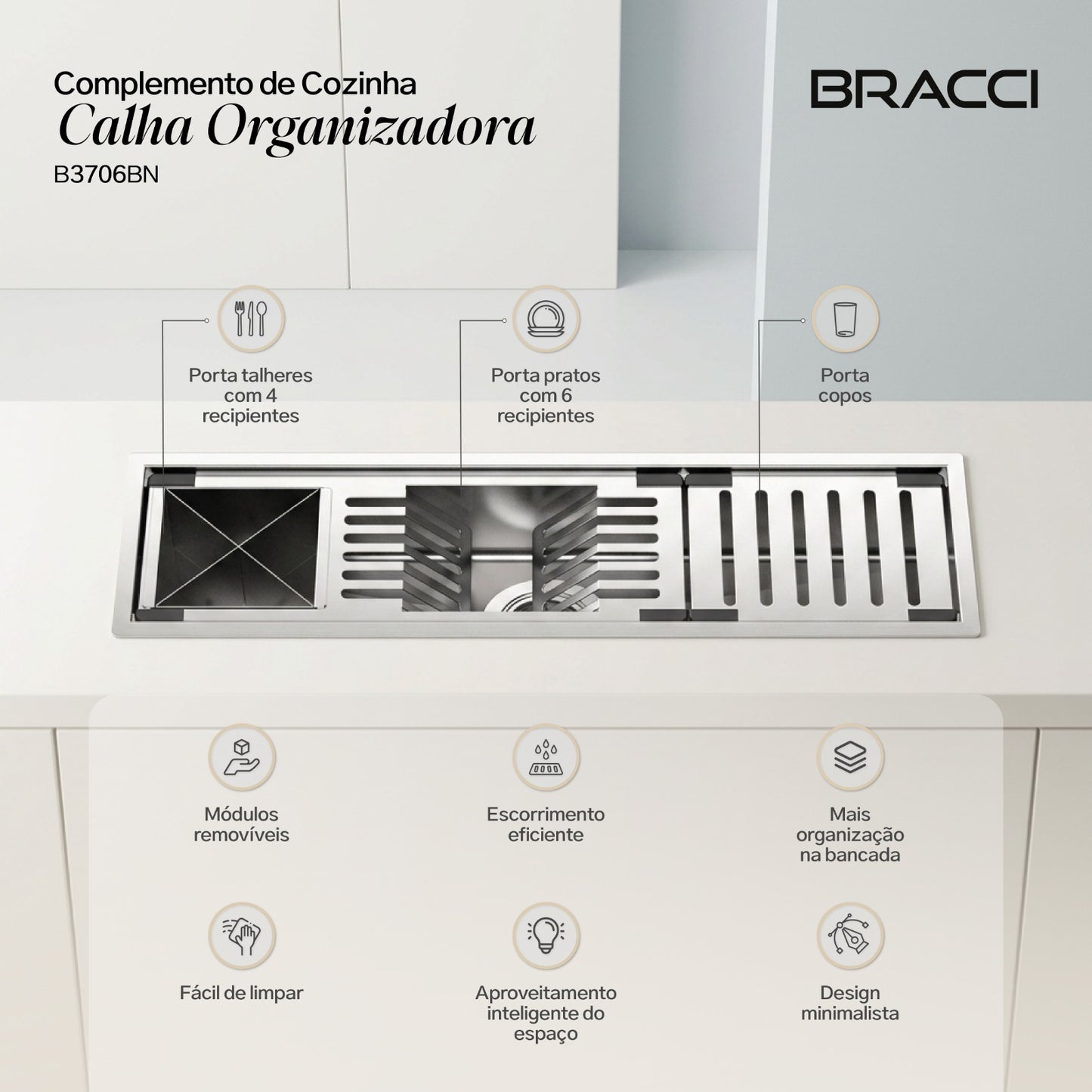 Calha Organizadora Aço Escovado