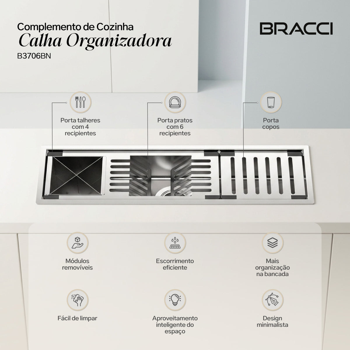 CALHA ORGANIZADORA AÇO ESCOVADO