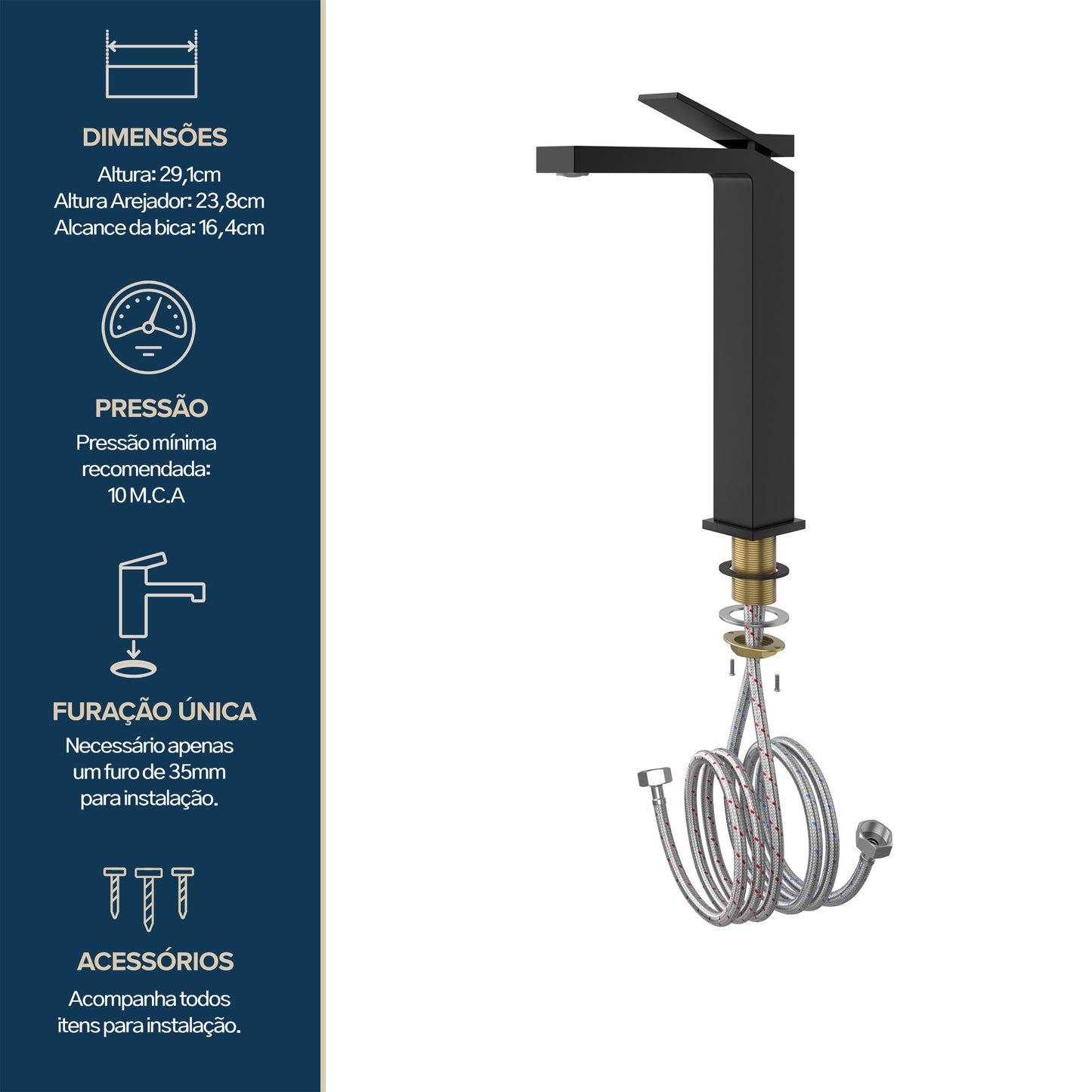 TORNEIRA MONOCOMANDO Q/F NEW VERCCI PRETO ALTO PVD