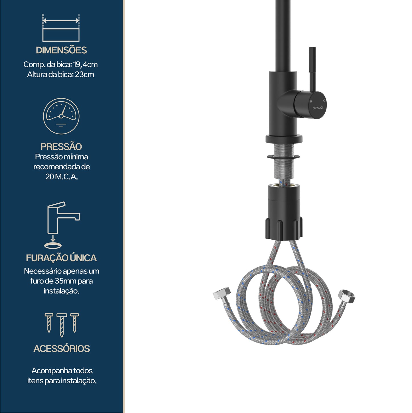 TORNEIRA MONOCOMANDO Q/F ST LOUISE BASIC PRETO PVD