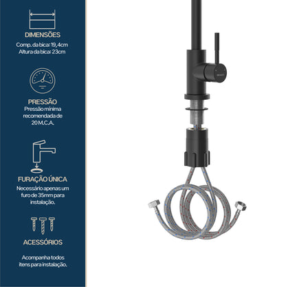 TORNEIRA MONOCOMANDO Q/F ST LOUISE BASIC PRETO PVD