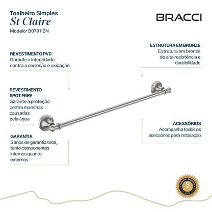 TOALHEIRO SIMPLES ST CLAIRE AÇO ESCOVADO